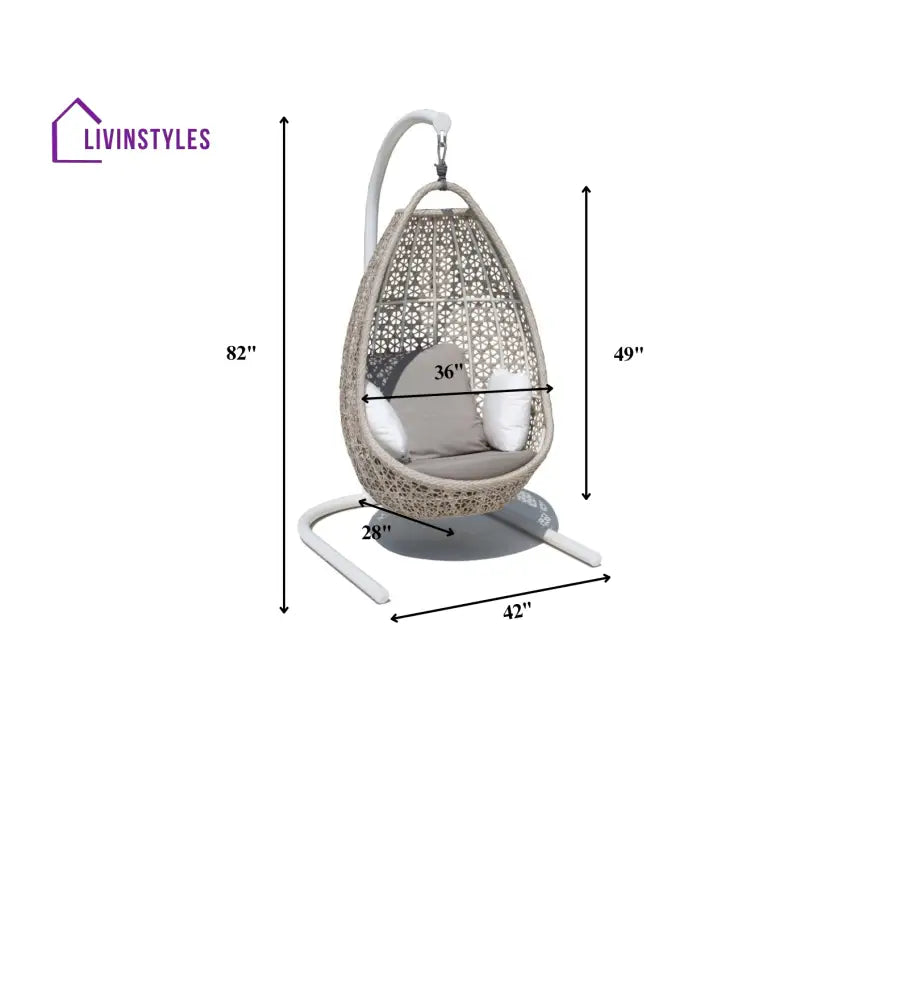 Lorenzo Single Seater Hanging Swing With Stand For Balcony Garden Swing (Silver) - Swings