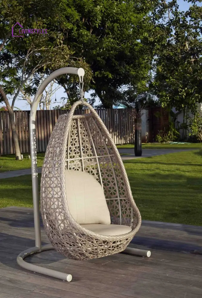 Lorenzo Single Seater Hanging Swing With Stand For Balcony Garden Swing (Silver) - Swings