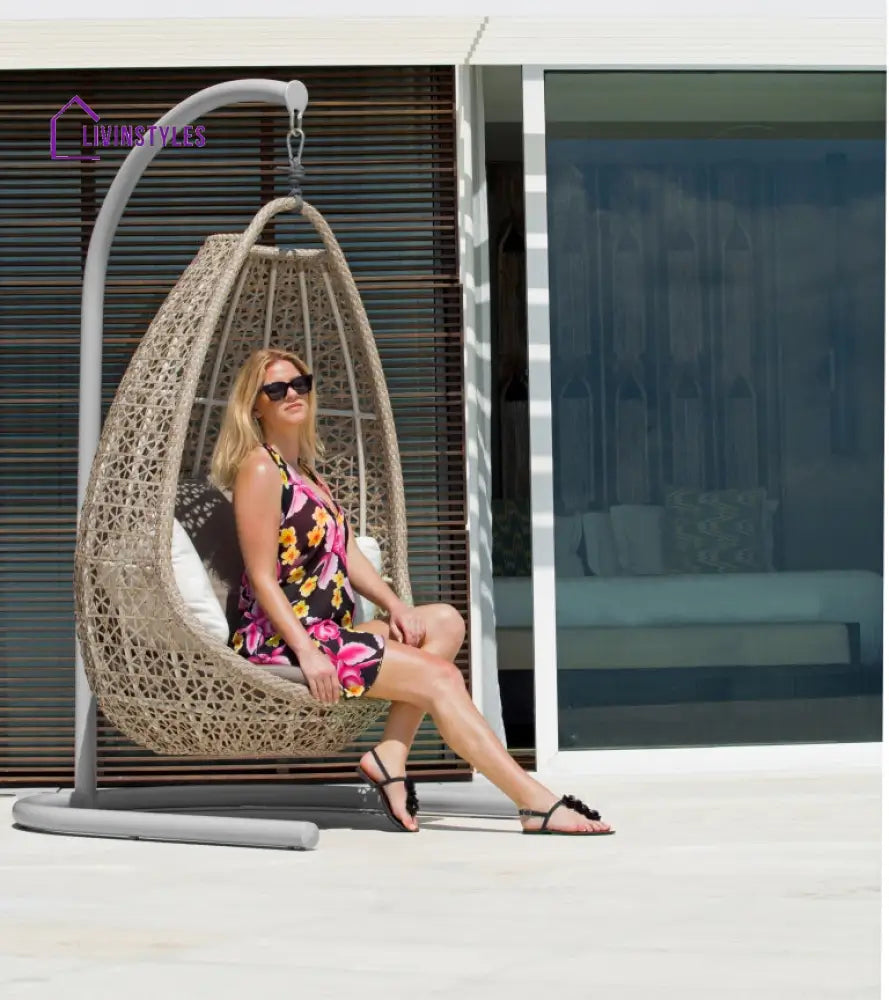 Lorenzo Single Seater Hanging Swing With Stand For Balcony Garden Swing (Silver) - Swings