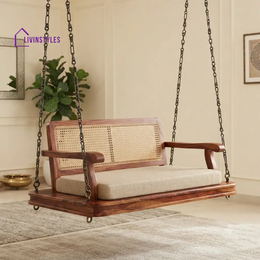 Lorraine 2 Seater Wooden Swing for Home | Wooden Jhula for home