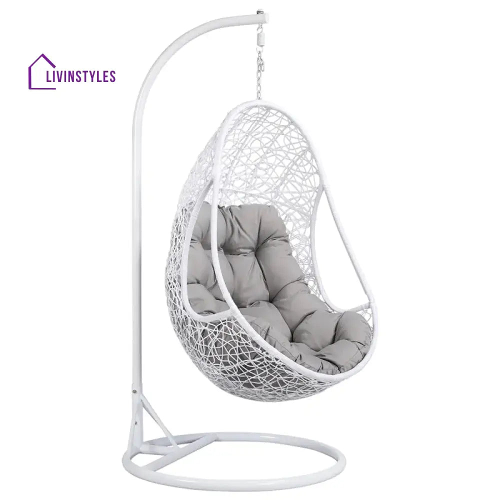 Lothario Single Seater Hanging Swing With Stand For Balcony Garden Swing (White) - Swings
