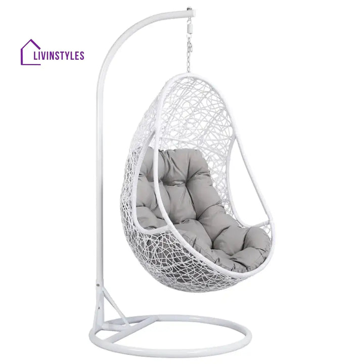 Lothario Single Seater Hanging Swing With Stand For Balcony Garden Swing (White) - Swings