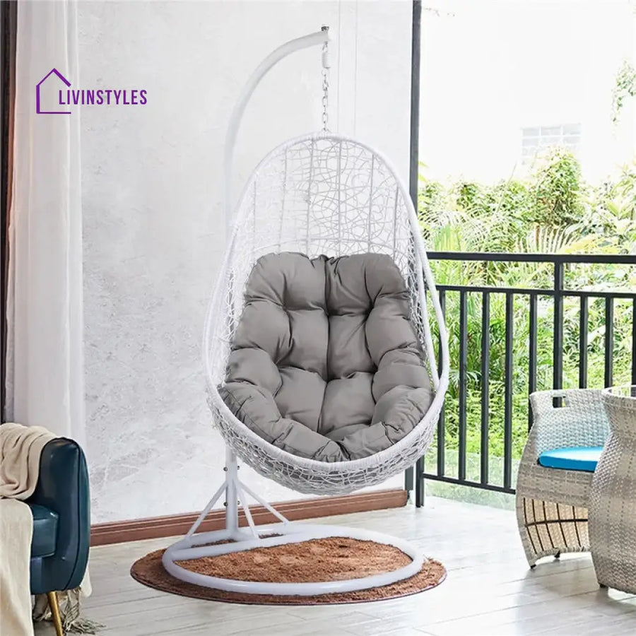 Lothario Single Seater Hanging Swing With Stand For Balcony Garden Swing (White) - Swings