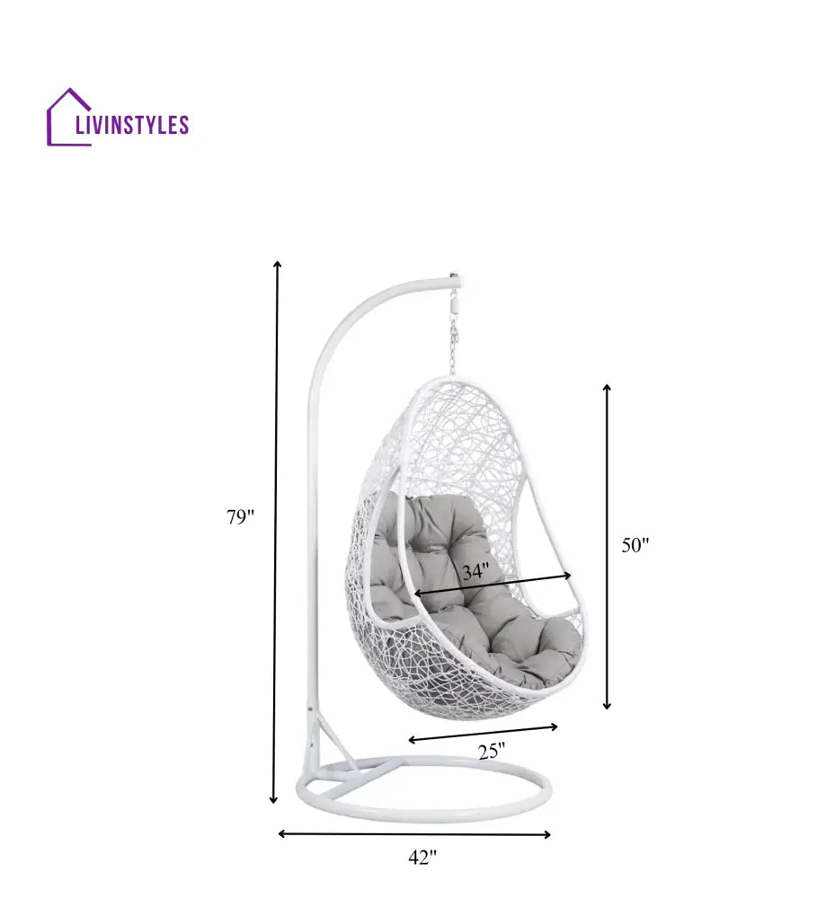 Lothario Single Seater Hanging Swing With Stand For Balcony Garden Swing (White) - Swings