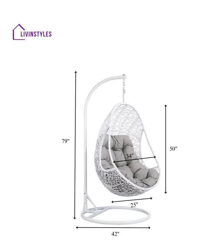 Lothario Single Seater Hanging Swing With Stand For Balcony Garden Swing (White) - Swings