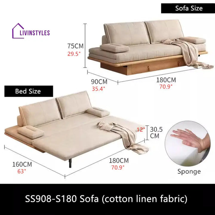 Tatami Pull Out Sofa Bed With Underneath Storage Drawers S180 / KHAKI (COTTON LINEN FABRIC) SOFA BED