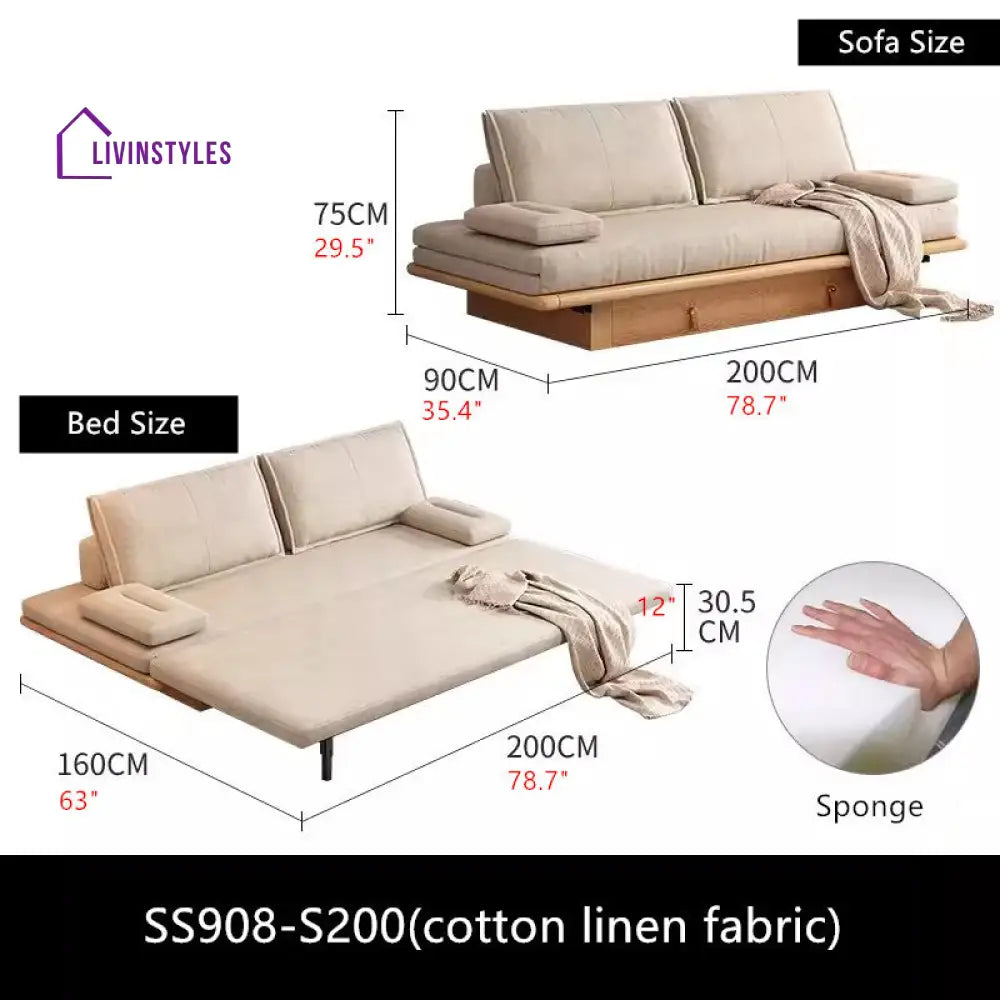 Tatami Pull Out Sofa Bed With Underneath Storage Drawers S200 / KHAKI (COTTON LINEN FABRIC) SOFA BED