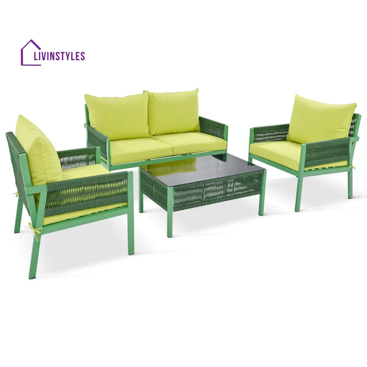 Lotus 4 Seater Aluminum And Rope Metal Outdoor Sofa Set With Tea Table