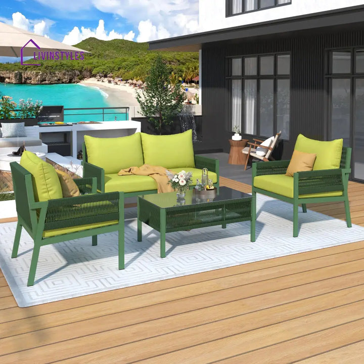 Lotus 4 Seater Aluminum And Rope Metal Outdoor Sofa Set With Tea Table