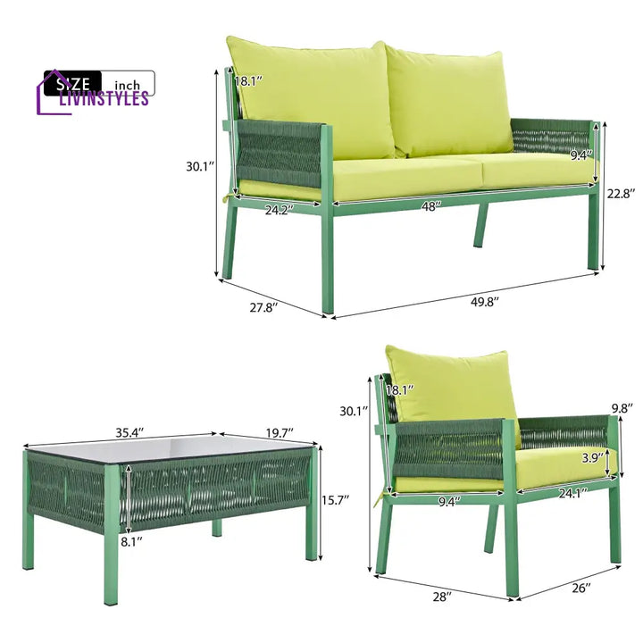 Lotus 4 Seater Aluminum And Rope Metal Outdoor Sofa Set With Tea Table