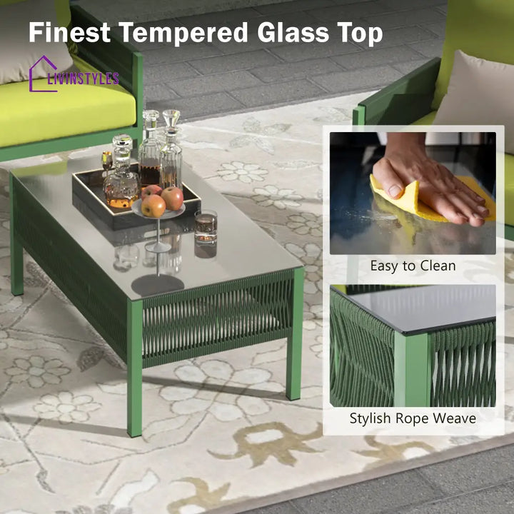 Lotus 4 Seater Aluminum And Rope Metal Outdoor Sofa Set With Tea Table