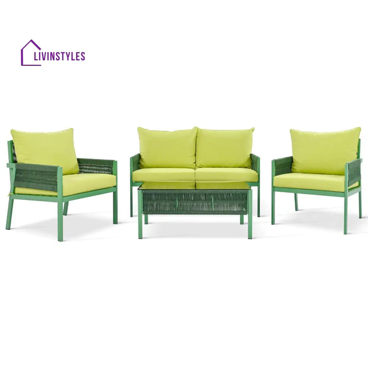 Lotus 4 Seater Aluminum And Rope Metal Outdoor Sofa Set With Tea Table