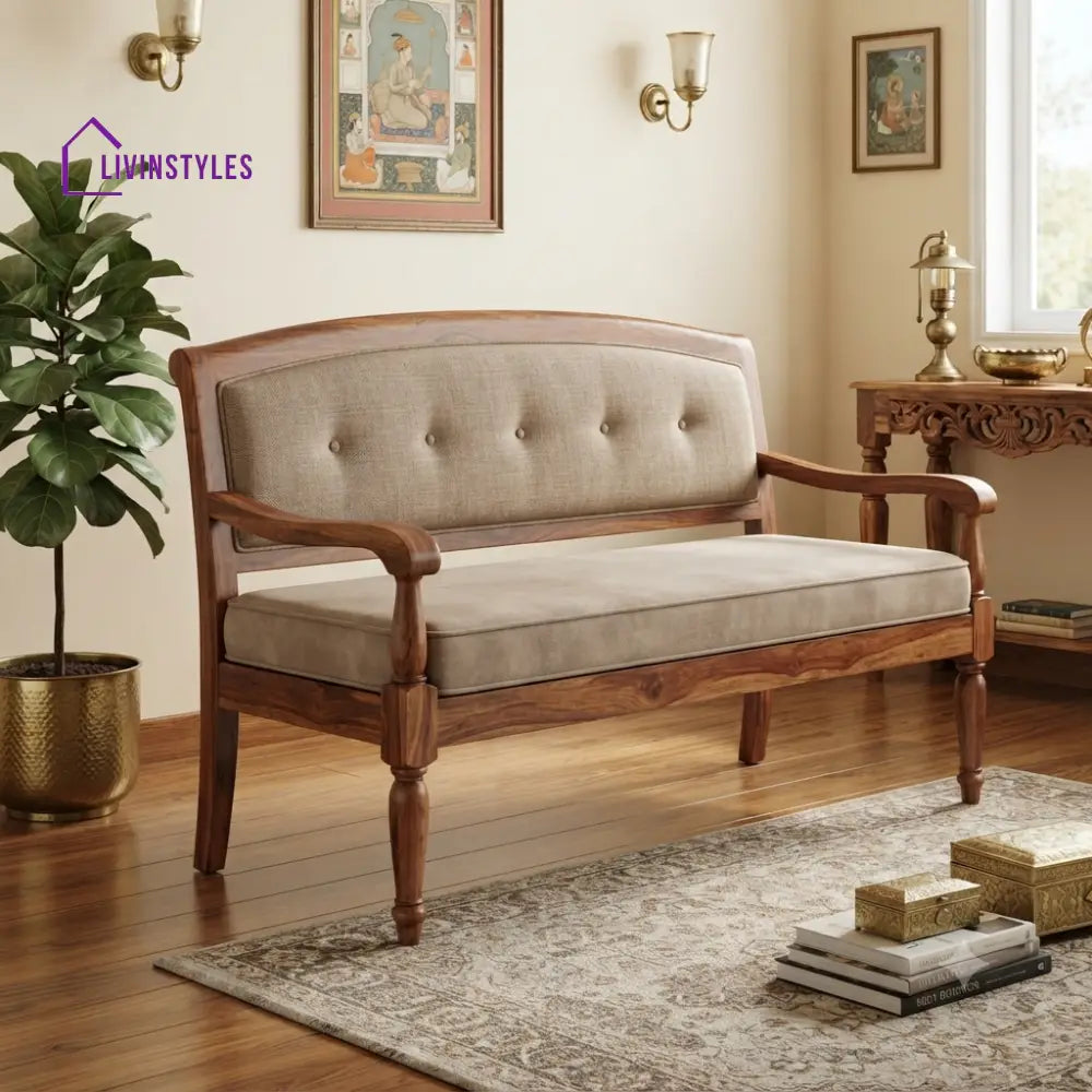Lotus Wooden Bench for Living Room | Bedroom | Extra Seating