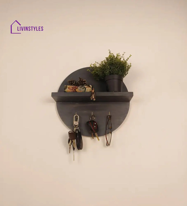 Lotus Wooden Wall Shelf Organiser With Key Holders