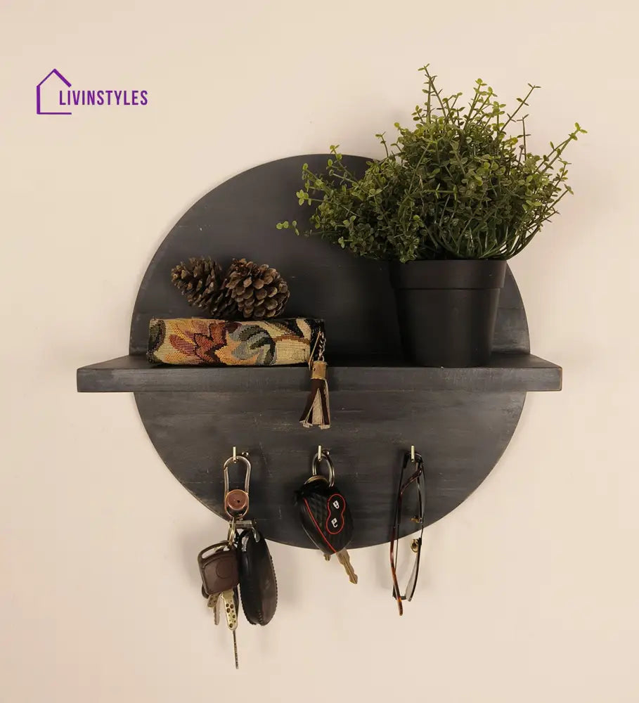 Lotus Wooden Wall Shelf Organiser With Key Holders