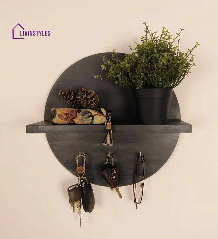Lotus Wooden Wall Shelf Organiser With Key Holders