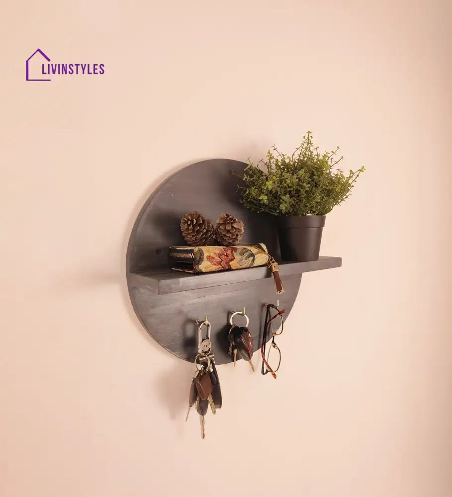 Lotus Wooden Wall Shelf Organiser With Key Holders