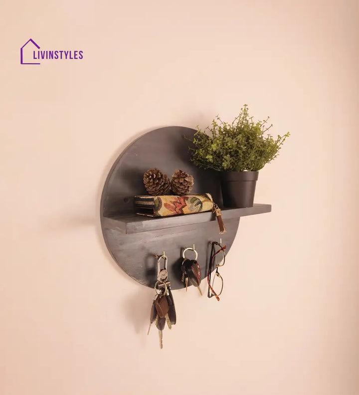 Lotus Wooden Wall Shelf Organiser With Key Holders