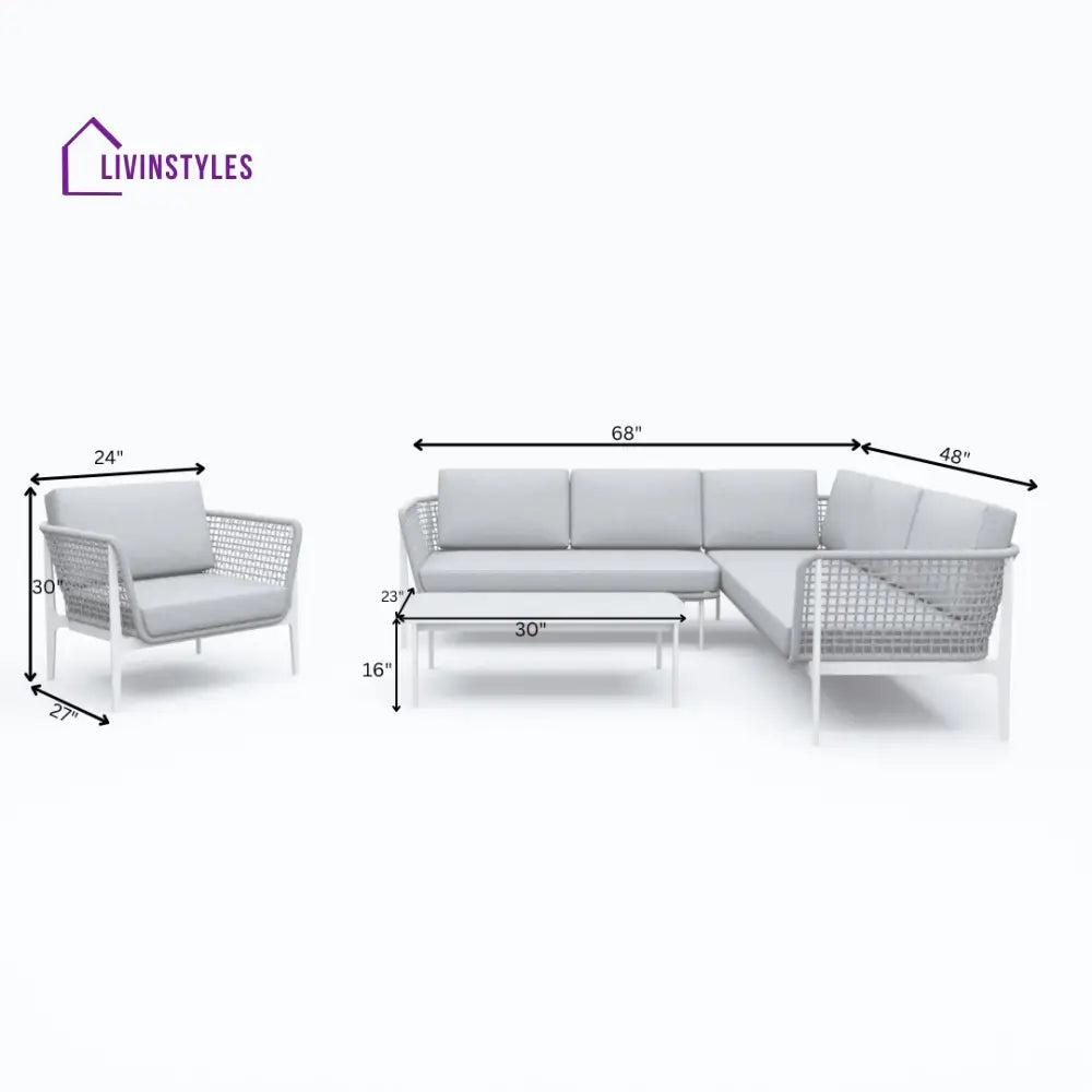Louella Outdoor Garden Balcony Sofa Set 5 Seater 1 Single seater and 1 Center Table Set Braid & Rope(Grey) - Sofa Sets