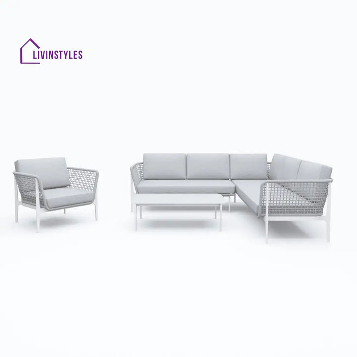 Louella Outdoor Garden Balcony Sofa Set 5 Seater 1 Single seater and 1 Center Table Set Braid & Rope(Grey) - Sofa Sets