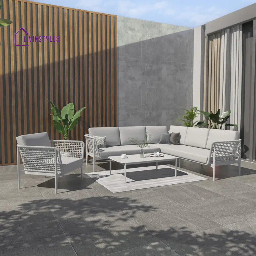 Louella Outdoor Garden Balcony Sofa Set 5 Seater 1 Single seater and 1 Center Table Set Braid & Rope(Grey) - Sofa Sets