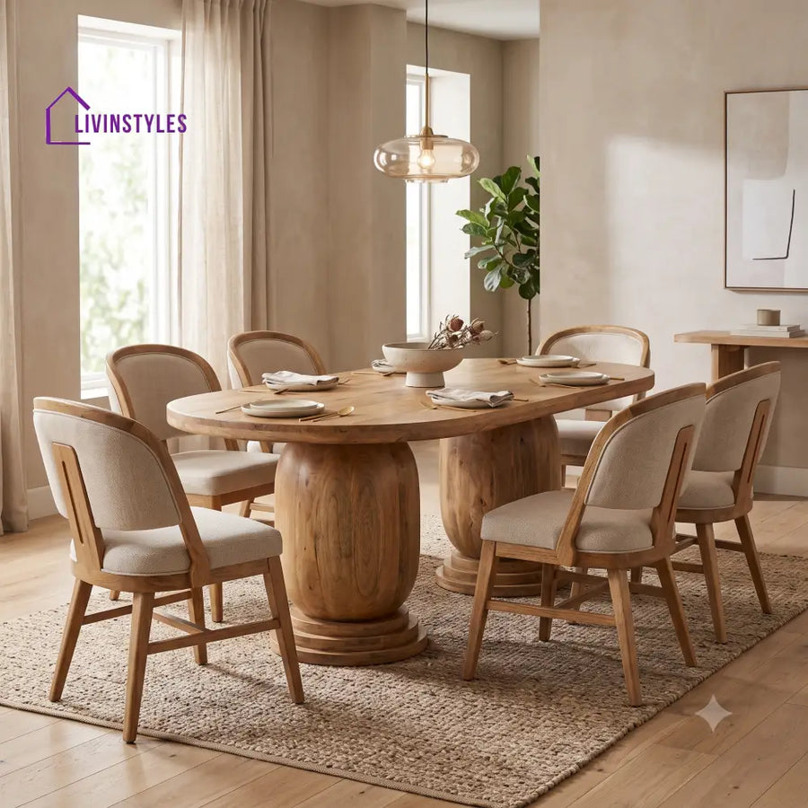 Louis Premium Mango Wood 6 Seater Dining Table Set | Natural Finish