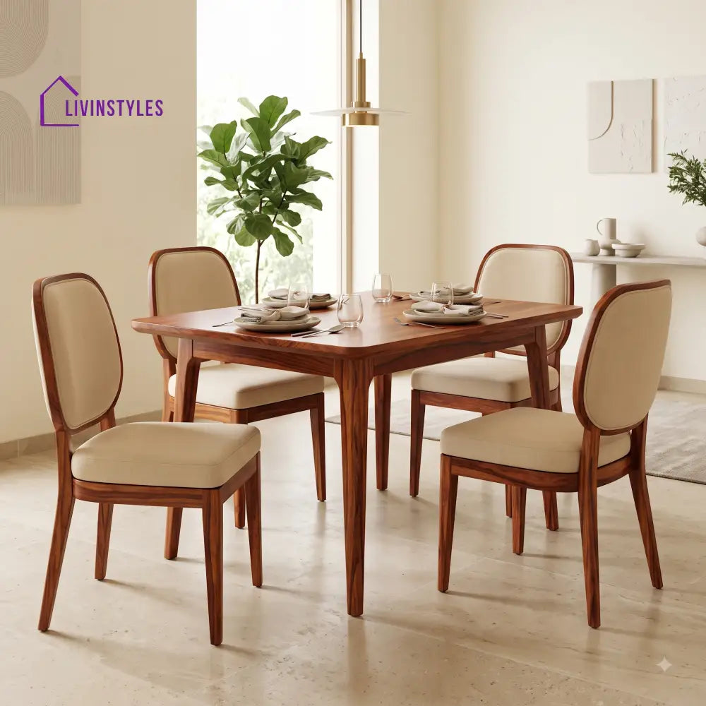 Louis Premium Solid Wood 4 Seater Dining Table Set