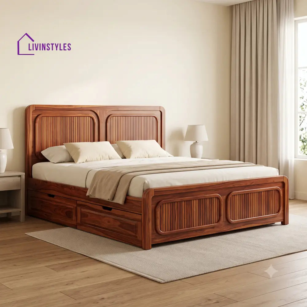Louis Premium Wooden Bed with Drawer Storage | King Size Bed & Queen Size Bed Online
