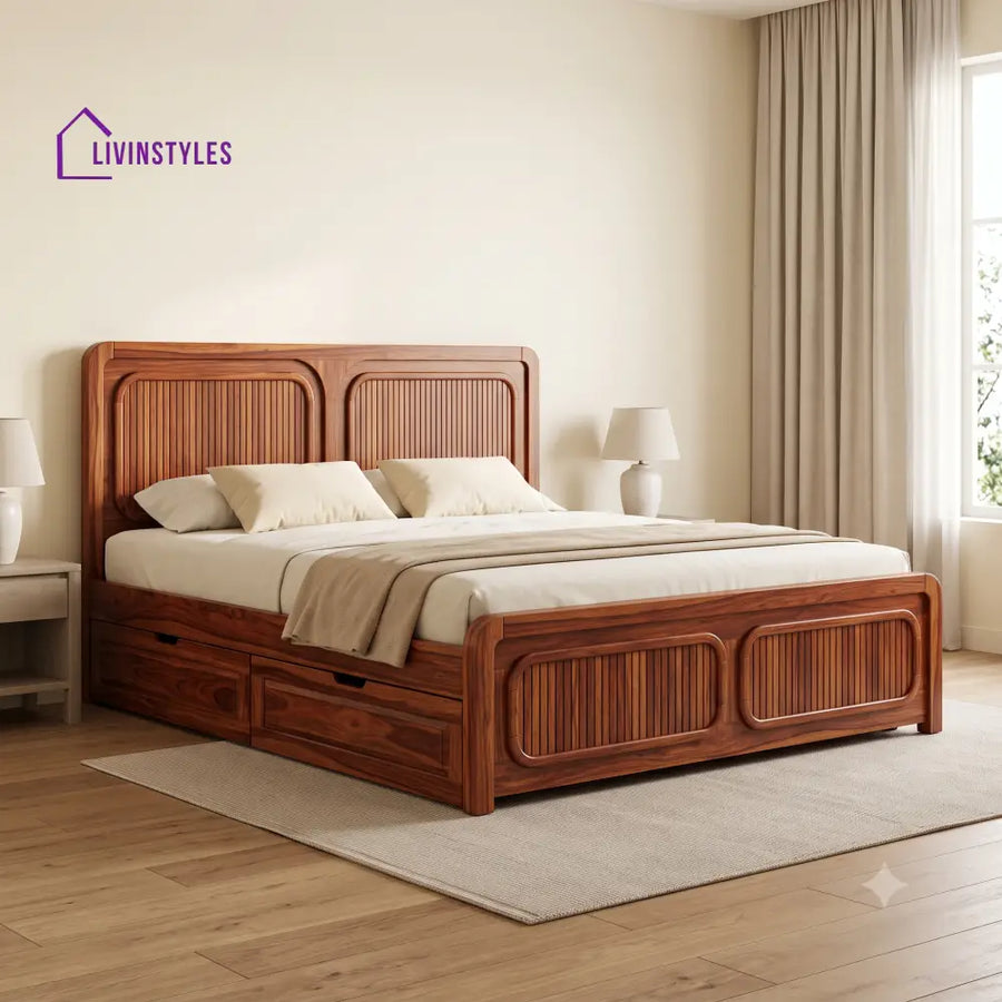 Louis Premium Wooden Bed with Drawer Storage | King Size Bed & Queen Size Bed Online