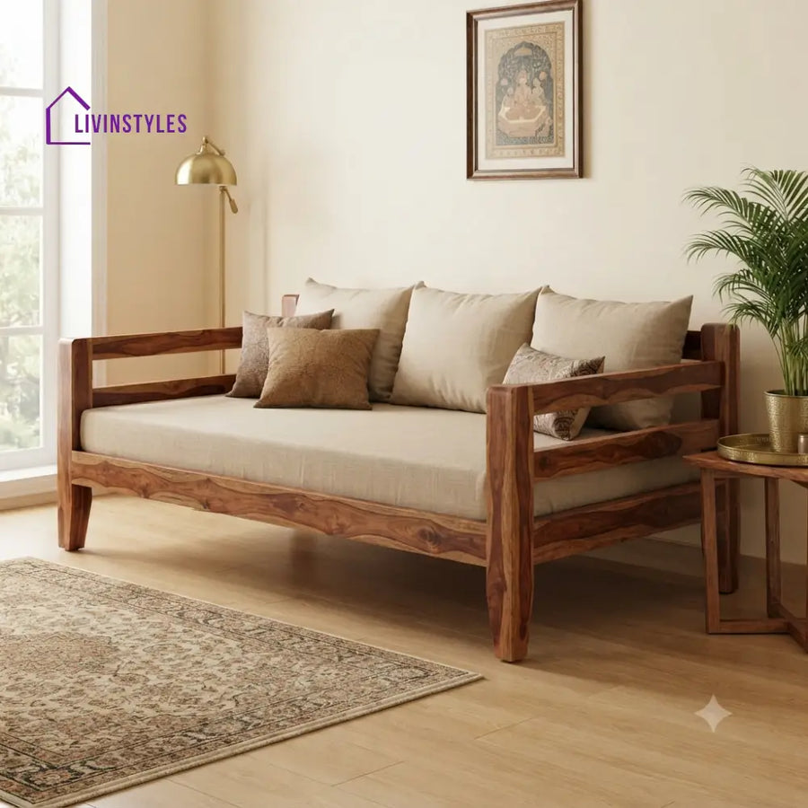 Louis Wooden Divan Bed for Living Room | Solid Sheesham Wood