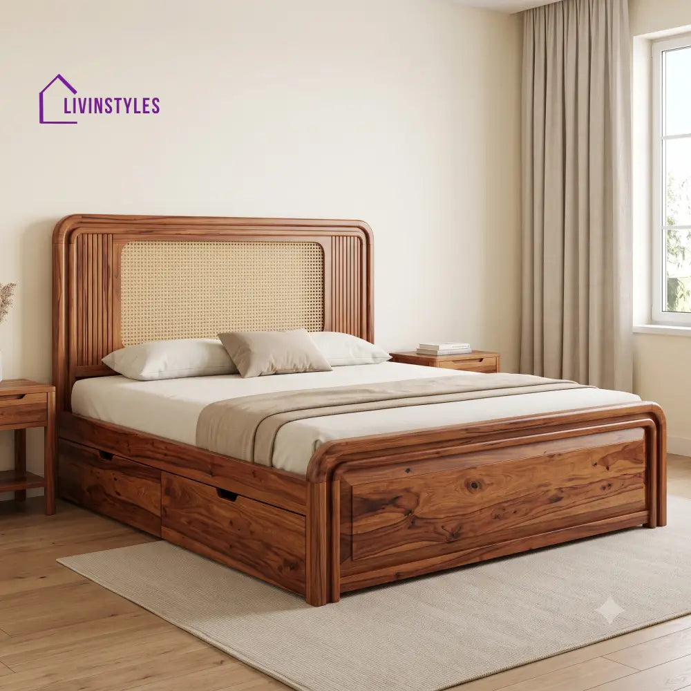 Louise Premium Wooden Bed with Drawer Storage | King Size Bed & Queen Size Bed Online