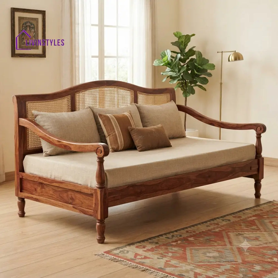 Louise Wooden Divan Bed for Living Room | Solid Sheesham Wood