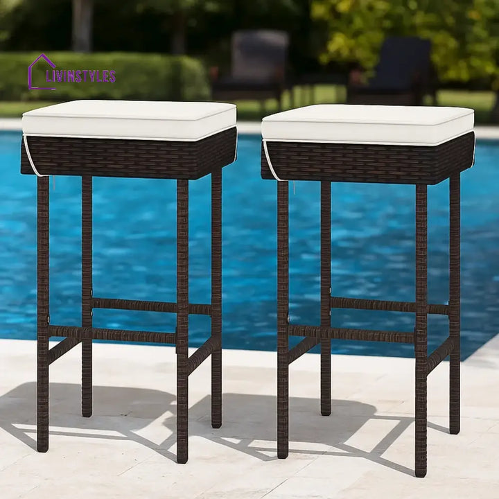 Lourdes 2-Piece Rattan Wicker Patio Bar Stools - Bar Chairs