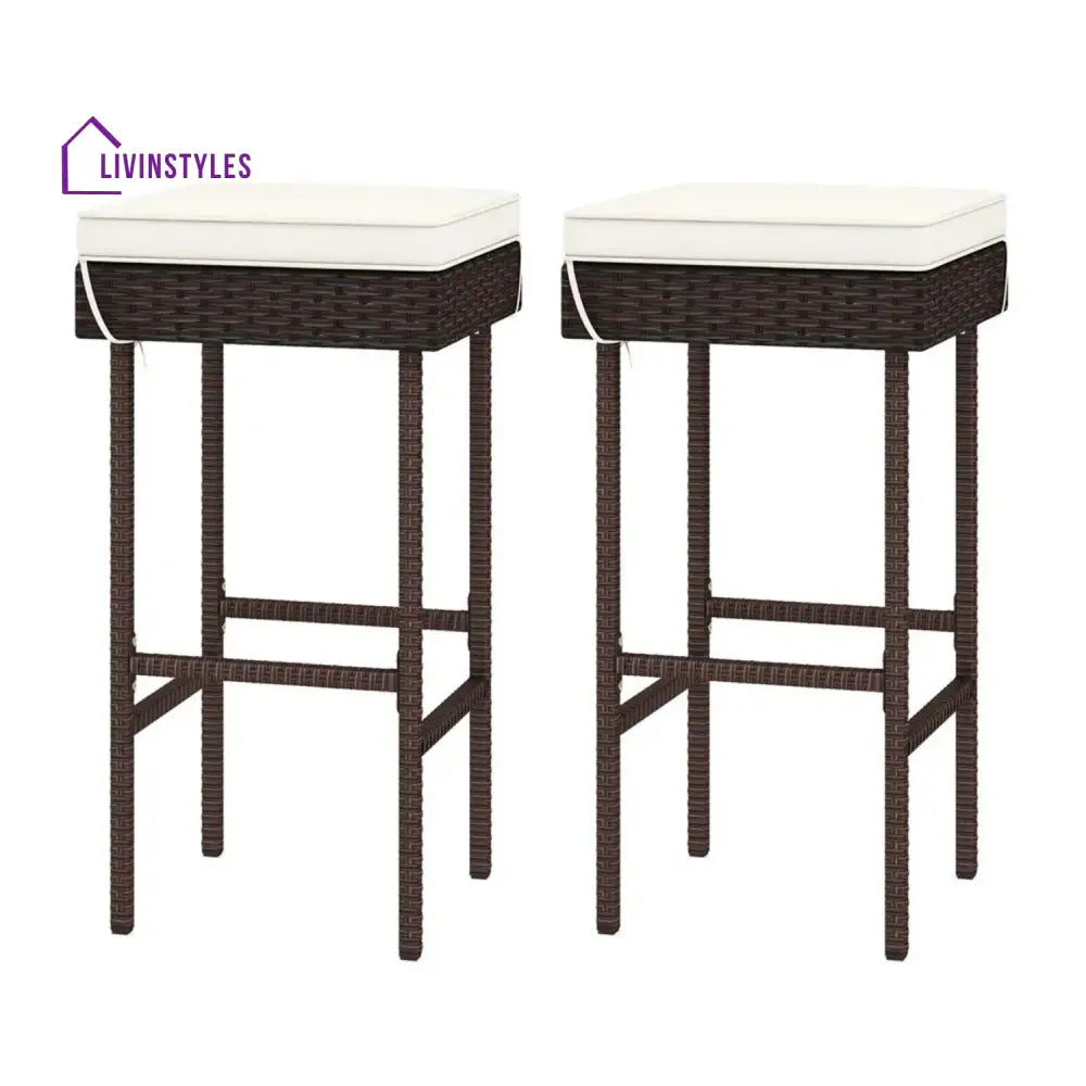 Lourdes 2-Piece Rattan Wicker Patio Bar Stools - Bar Chairs