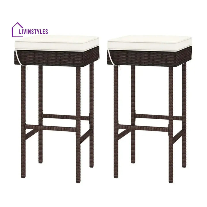 Lourdes 2-Piece Rattan Wicker Patio Bar Stools - Bar Chairs