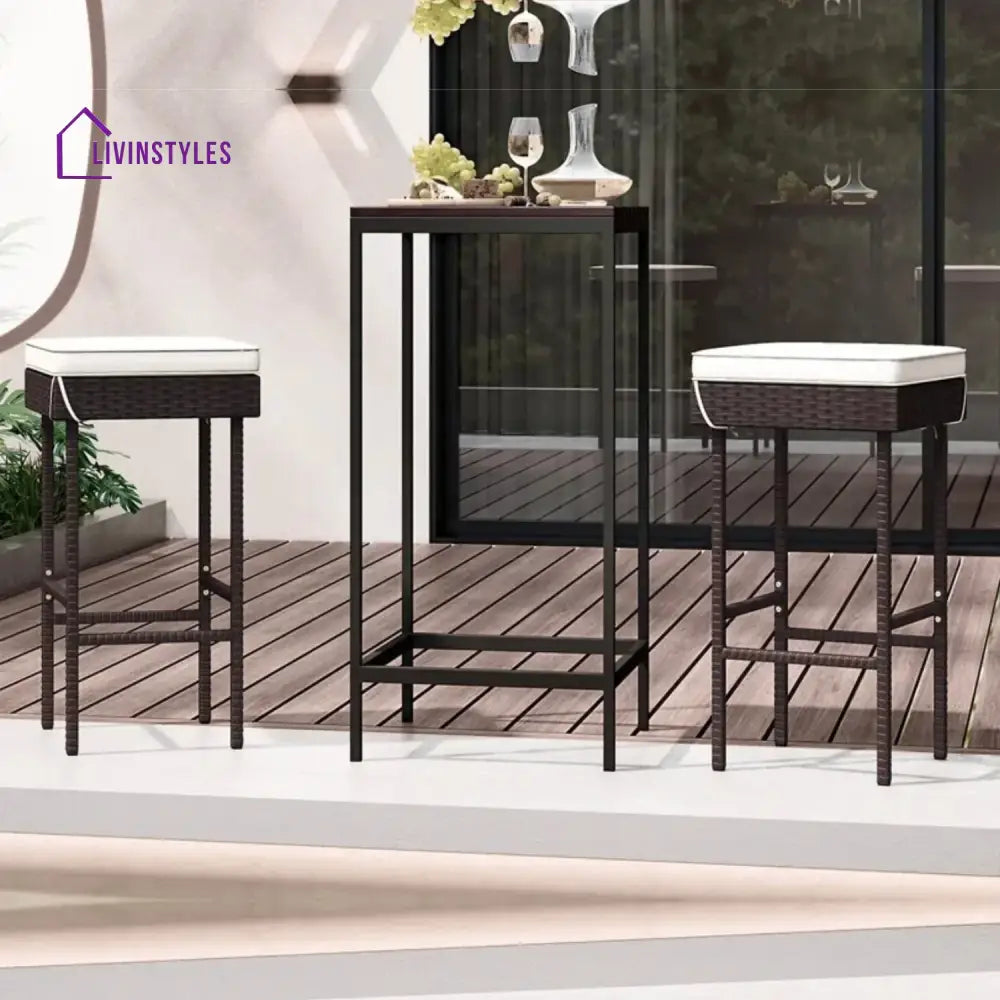 Lourdes 2-Piece Rattan Wicker Patio Bar Stools - Bar Chairs