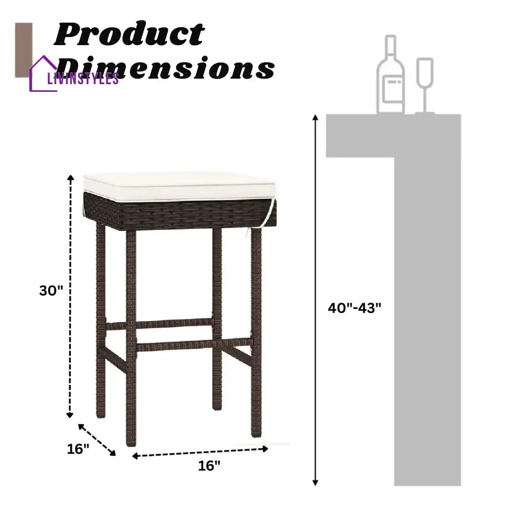 Lourdes 2-Piece Rattan Wicker Patio Bar Stools - Bar Chairs