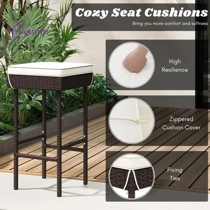 Lourdes 2-Piece Rattan Wicker Patio Bar Stools - Bar Chairs