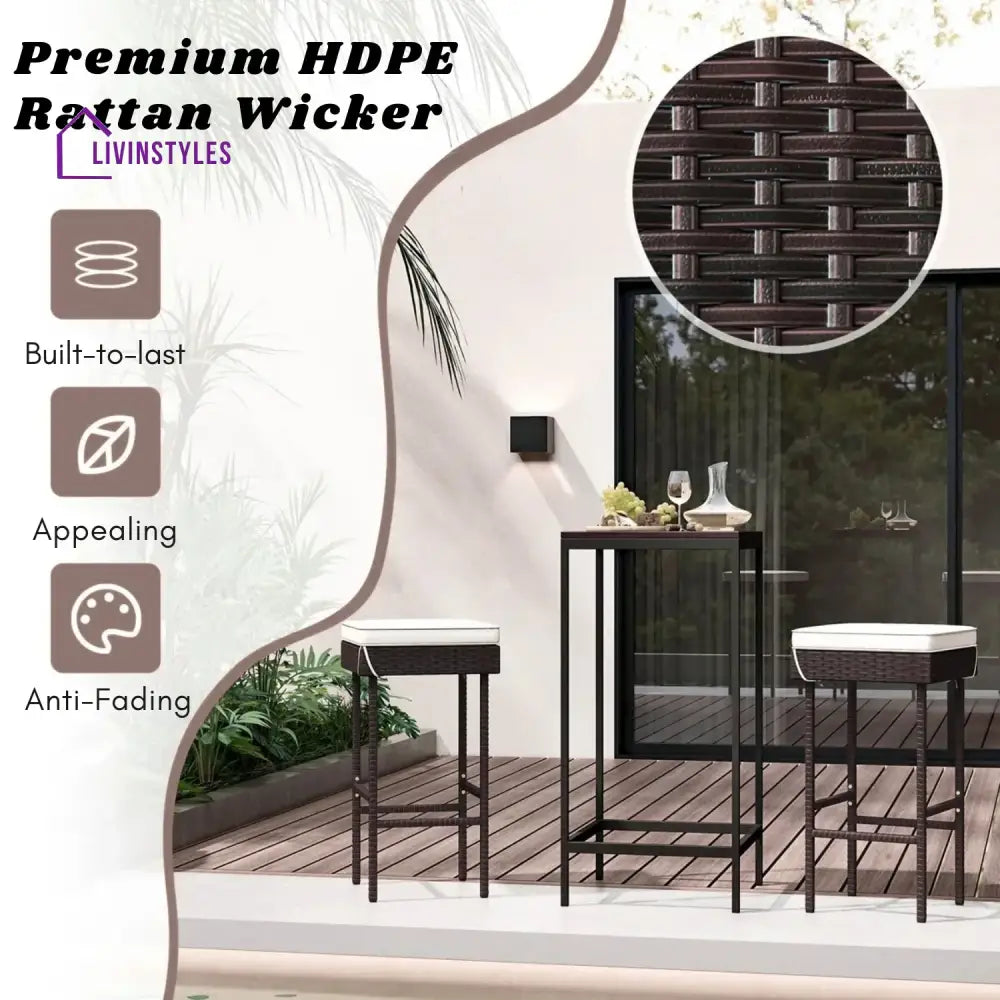 Lourdes 2-Piece Rattan Wicker Patio Bar Stools - Bar Chairs