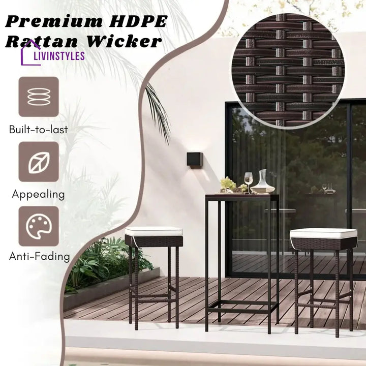 Lourdes 2-Piece Rattan Wicker Patio Bar Stools - Bar Chairs