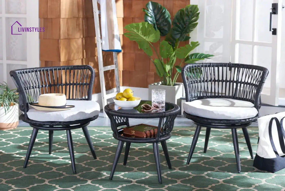 Lourdes Outdoor Patio Seating Set 2 Chairs and 1 Table Set - Black - Coffee Table Sets