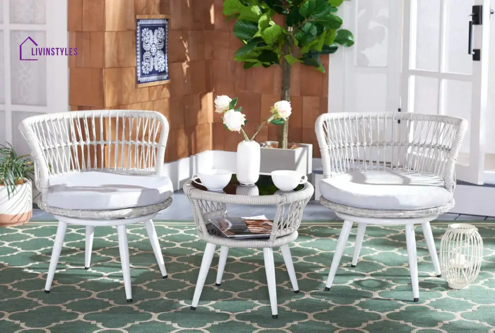 Lourdes Outdoor Patio Seating Set 2 Chairs and 1 Table Set - White - Coffee Table Sets