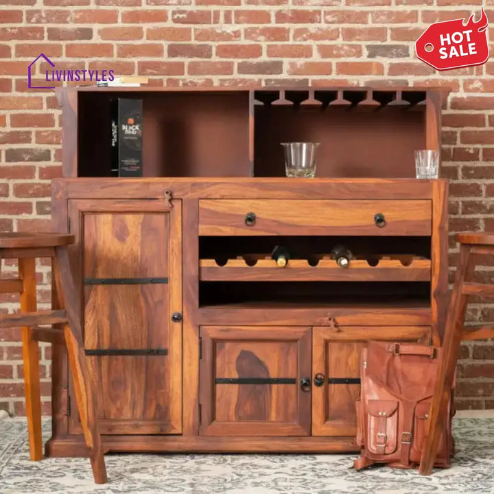 Lourdes Sheesham Wood Classic Bar Cabinet Bar Cabinet
