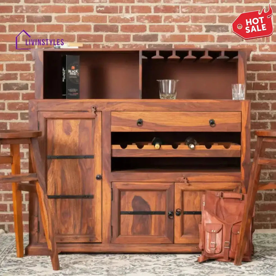 Lourdes Sheesham Wood Classic Bar Cabinet Bar Cabinet