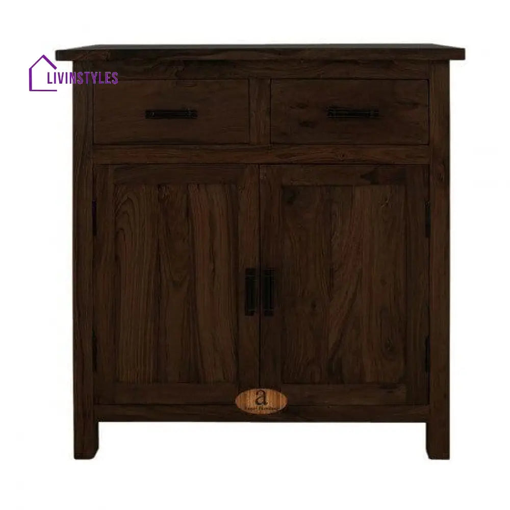 Lowboy Storage Cabinet With Two Drawer In Walnut Finish