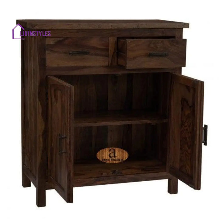 Lowboy Storage Cabinet With Two Drawer In Walnut Finish