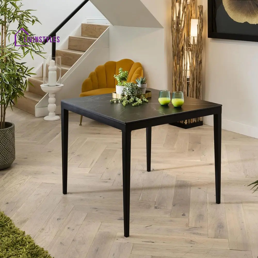 Luba Black Ceramic 4 Person Dining Set - Compact Table And Chairs - 4 Seater Dining Set Dining Room / Dining Sets