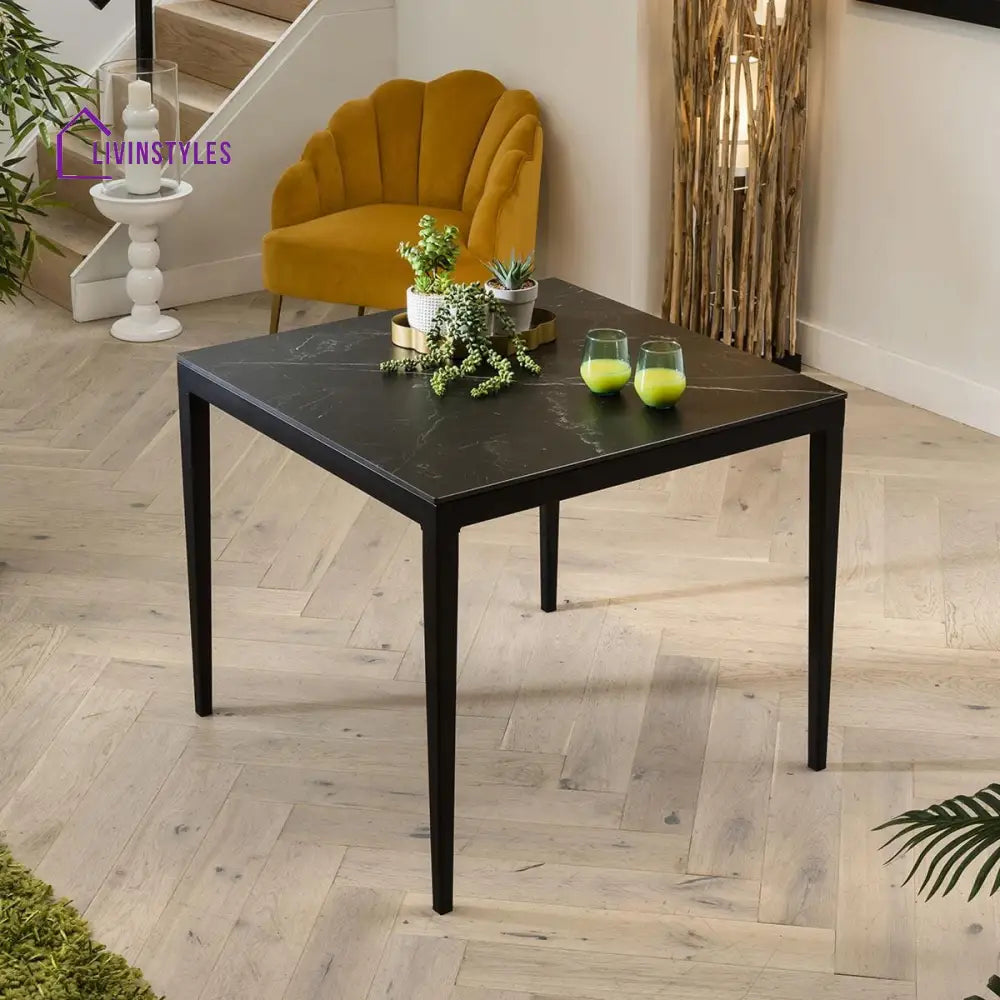 Luba Black Ceramic 4 Person Dining Set - Compact Table And Chairs - 4 Seater Dining Set Dining Room / Dining Sets