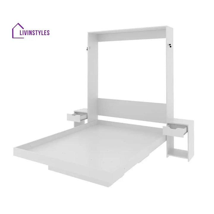 Luba White Finish Wall Mounted Bed with Shelves
