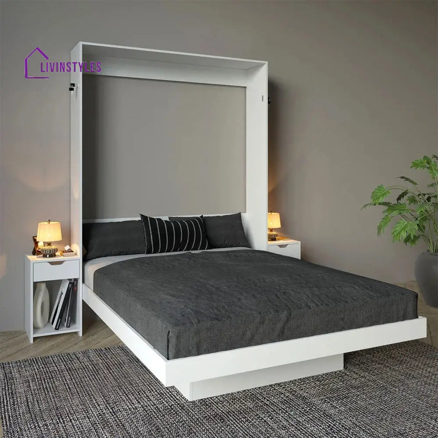 Luba White Finish Wall Mounted Bed with Shelves
